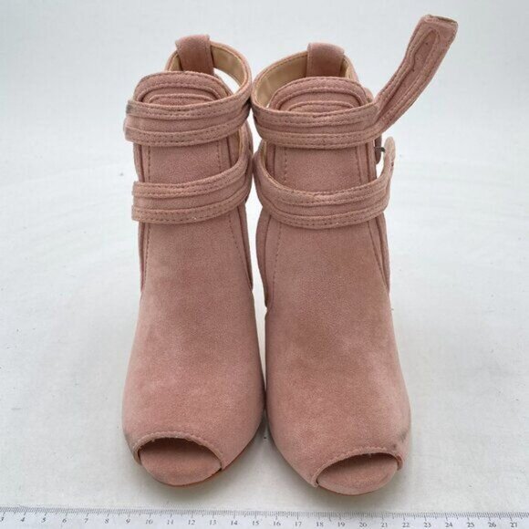 XYD Pink Suede Peep Toe Ankle Boot High Heels Buckled Double Straps Cutout Shoes - Picture 3 of 8